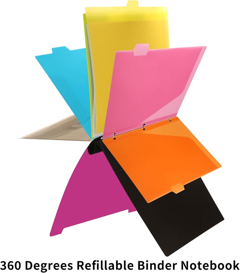 Tashkummy Pivotable Refillable Notebook, 3 Ring Binder Notebooks 1 Inch, Notebook with Dividers and Pockets, Folder Notebook, Flexible Binder, Soft Binders 3 Ring, Foldable Binder- Pink - Image 4